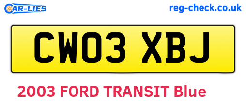 CW03XBJ are the vehicle registration plates.