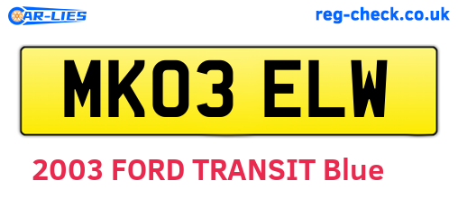MK03ELW are the vehicle registration plates.