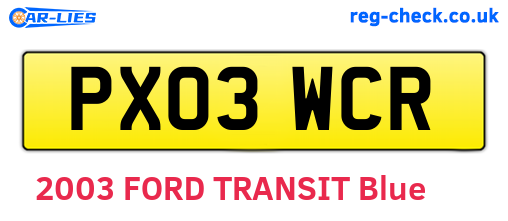 PX03WCR are the vehicle registration plates.