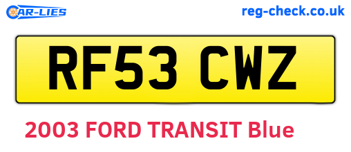 RF53CWZ are the vehicle registration plates.