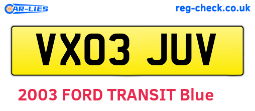 VX03JUV are the vehicle registration plates.