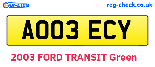 AO03ECY are the vehicle registration plates.