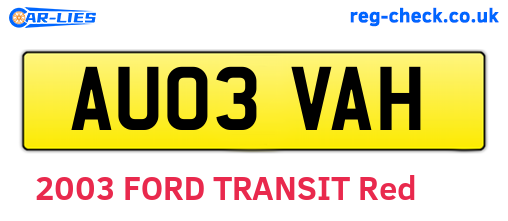 AU03VAH are the vehicle registration plates.