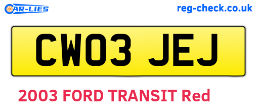 CW03JEJ are the vehicle registration plates.