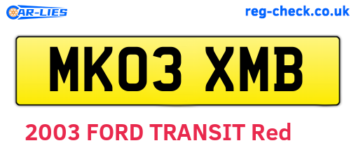 MK03XMB are the vehicle registration plates.