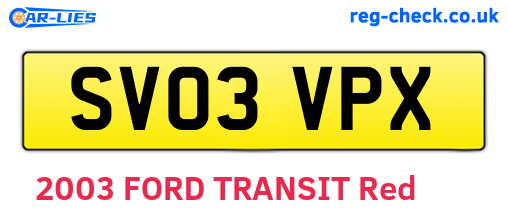 SV03VPX are the vehicle registration plates.