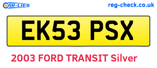 EK53PSX are the vehicle registration plates.