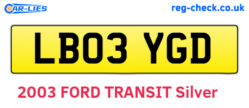 LB03YGD are the vehicle registration plates.