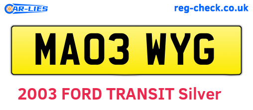 MA03WYG are the vehicle registration plates.