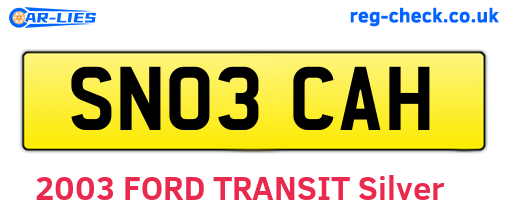SN03CAH are the vehicle registration plates.