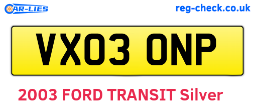 VX03ONP are the vehicle registration plates.