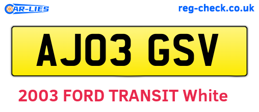 AJ03GSV are the vehicle registration plates.