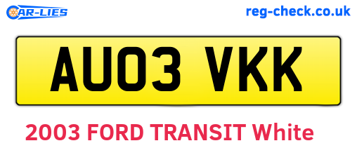 AU03VKK are the vehicle registration plates.