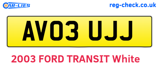 AV03UJJ are the vehicle registration plates.