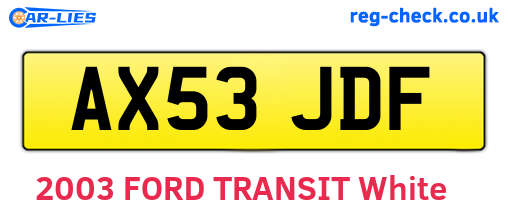 AX53JDF are the vehicle registration plates.
