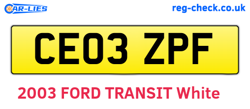 CE03ZPF are the vehicle registration plates.