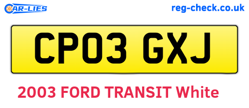 CP03GXJ are the vehicle registration plates.