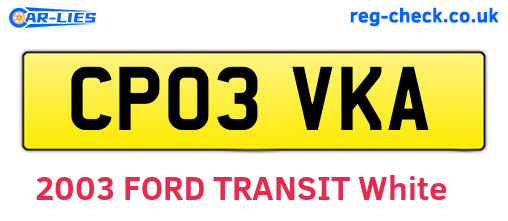 CP03VKA are the vehicle registration plates.