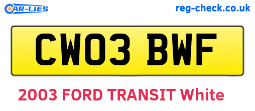 CW03BWF are the vehicle registration plates.