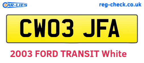 CW03JFA are the vehicle registration plates.