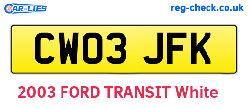 CW03JFK are the vehicle registration plates.