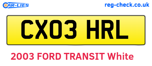 CX03HRL are the vehicle registration plates.