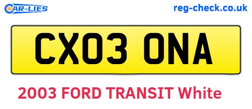 CX03ONA are the vehicle registration plates.