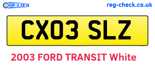 CX03SLZ are the vehicle registration plates.