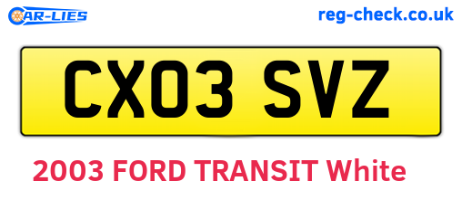 CX03SVZ are the vehicle registration plates.