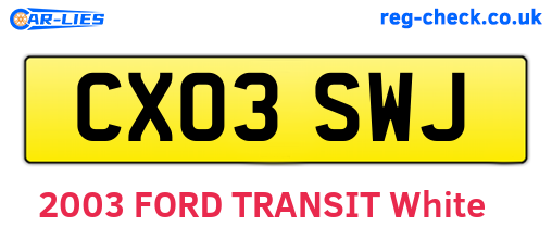 CX03SWJ are the vehicle registration plates.