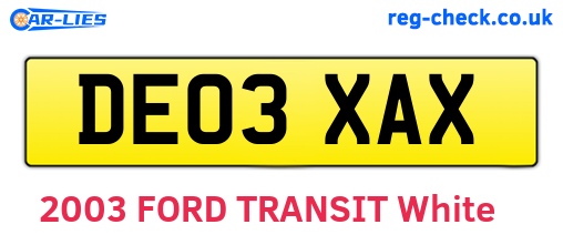 DE03XAX are the vehicle registration plates.