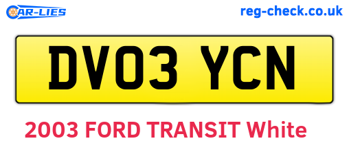 DV03YCN are the vehicle registration plates.
