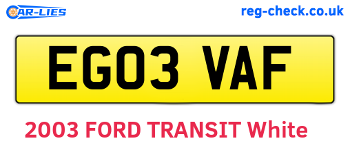 EG03VAF are the vehicle registration plates.