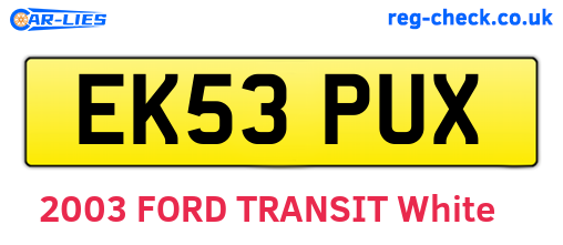 EK53PUX are the vehicle registration plates.