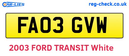 FA03GVW are the vehicle registration plates.