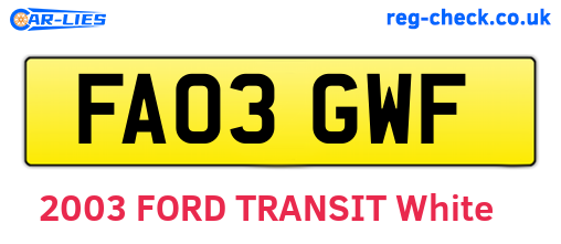 FA03GWF are the vehicle registration plates.