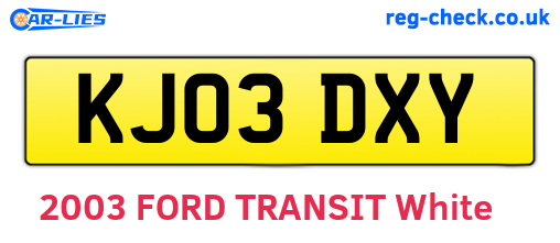 KJ03DXY are the vehicle registration plates.