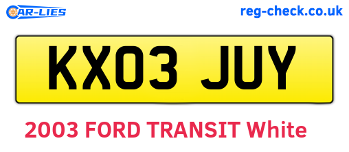 KX03JUY are the vehicle registration plates.