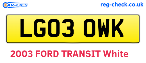 LG03OWK are the vehicle registration plates.