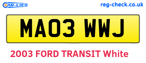 MA03WWJ are the vehicle registration plates.