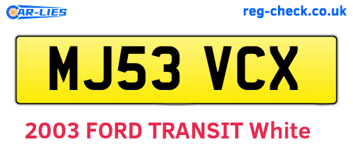 MJ53VCX are the vehicle registration plates.