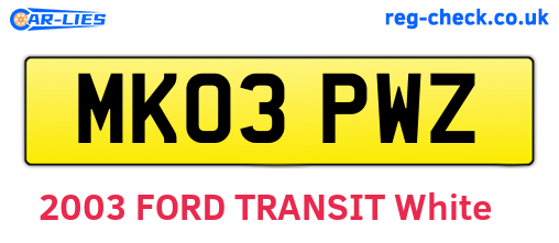 MK03PWZ are the vehicle registration plates.