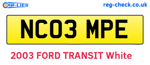 NC03MPE are the vehicle registration plates.