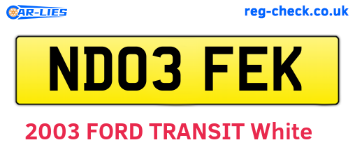 ND03FEK are the vehicle registration plates.