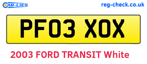 PF03XOX are the vehicle registration plates.
