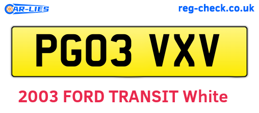 PG03VXV are the vehicle registration plates.