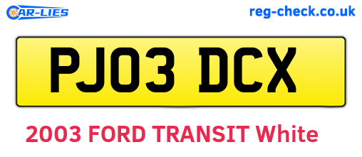 PJ03DCX are the vehicle registration plates.