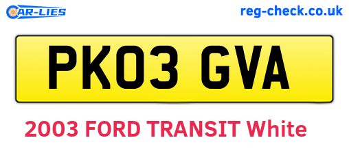 PK03GVA are the vehicle registration plates.