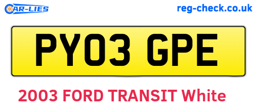 PY03GPE are the vehicle registration plates.