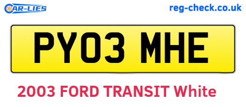 PY03MHE are the vehicle registration plates.